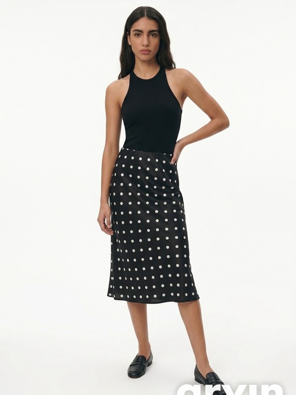 Madewell Polka Dot Maxi Skirt - Black with White Dots Slit Open On The Side